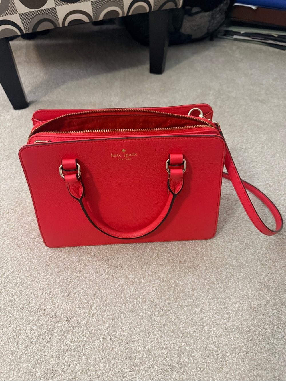 kate spade Leila triple compartment pebbled Leather Satchel Coral